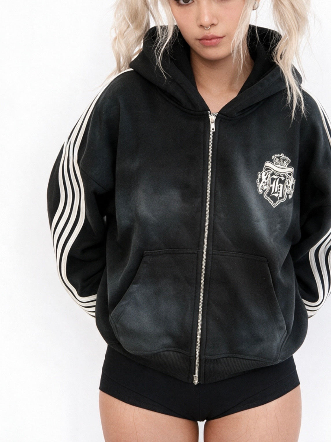 black “hidden tears” zip-up
