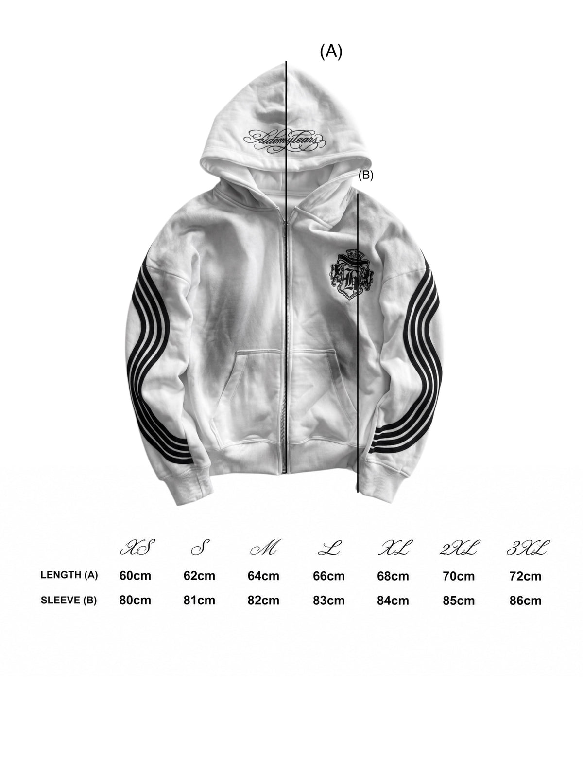white "hidden tears” zip-up