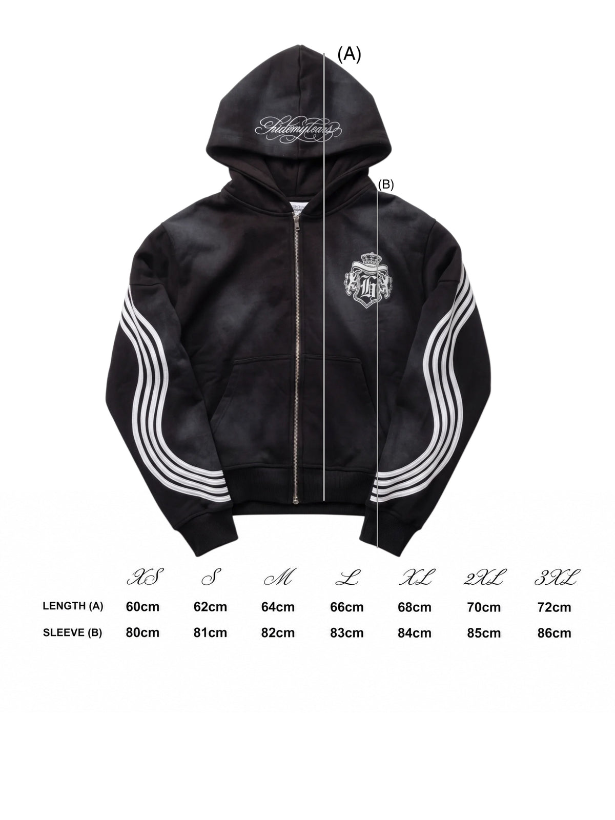 black “hidden tears” zip-up